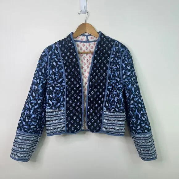 Reversible Quilted Jacket Boho Folk Print Paisley Floral Patchwork Women’s Sz XS - Picture 6 of 12